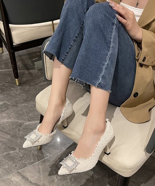 Miniministore(ミニミニストア)の「ツイードパンプス ポインテッドトゥ 華奢(パンプス・レディース・ブラック/アイボリー・23.0cm/23.5cm/24.0cm/24.5cm/22.5cm)」の15枚目の写真