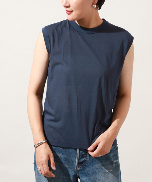 VERMEIL par iena(ヴェルメイユパーイエナ)の「【ATON/エイトン】Garmentdyed 60 Fresca 別注ノースリーブTシャツ(Tシャツ/カットソー・レディース・ネイビー・SMALL)」の1枚目の写真