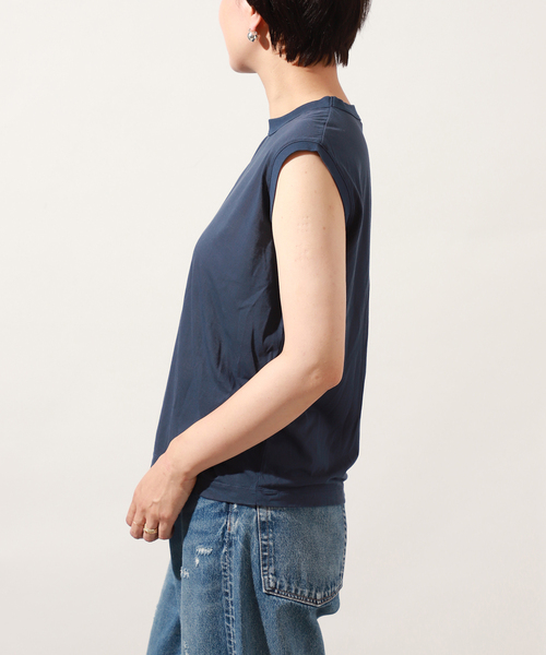 VERMEIL par iena(ヴェルメイユパーイエナ)の「【ATON/エイトン】Garmentdyed 60 Fresca 別注ノースリーブTシャツ(Tシャツ/カットソー・レディース・ネイビー・SMALL)」の2枚目の写真