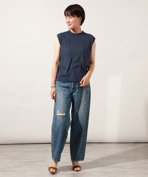 VERMEIL par iena(ヴェルメイユパーイエナ)の「【ATON/エイトン】Garmentdyed 60 Fresca 別注ノースリーブTシャツ(Tシャツ/カットソー・レディース・ネイビー・SMALL)」の4枚目の写真