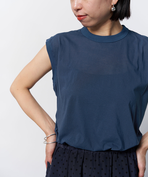 VERMEIL par iena(ヴェルメイユパーイエナ)の「【ATON/エイトン】Garmentdyed 60 Fresca 別注ノースリーブTシャツ(Tシャツ/カットソー・レディース・ネイビー・SMALL)」の6枚目の写真