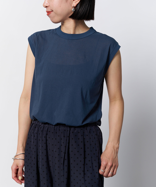 VERMEIL par iena(ヴェルメイユパーイエナ)の「【ATON/エイトン】Garmentdyed 60 Fresca 別注ノースリーブTシャツ(Tシャツ/カットソー・レディース・ネイビー・SMALL)」の7枚目の写真