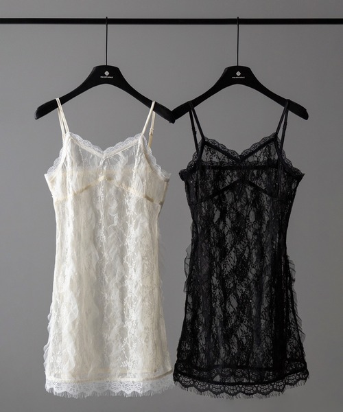 キャミソール 「 ２color 」チュールドッキングレースチュニックキャミソール ／ tulle docking lace tunic camisol 2color 】チュールドッキングレースチュニックキャミソール
