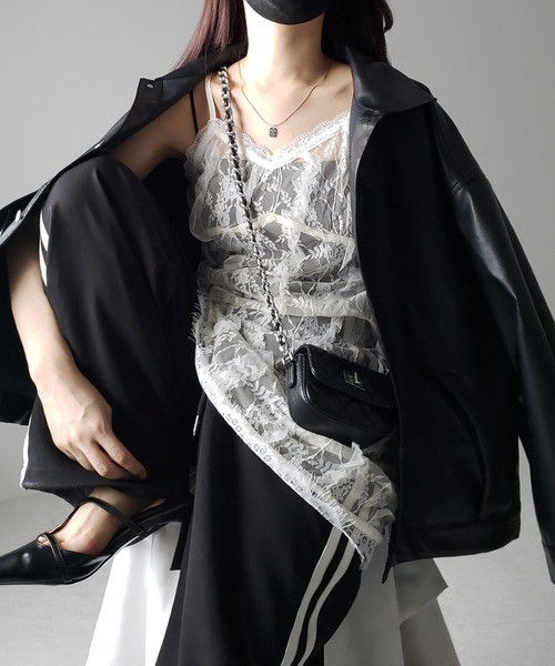 Print Camisole LaceTunic プリントキャミレースチュニック 2color 】チュールドッキングレースチュニックキャミソール