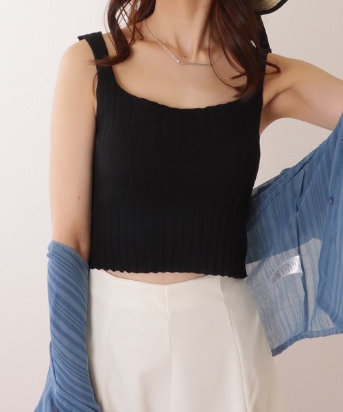 Lace Ladies(レースレディース)の「スクエアネック リブ ニット コンパクト トップス(タンクトップ・レディース・ブラック/ホワイト/ネイビー/アイボリー・FREE)」の20枚目の写真