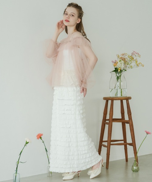 Ambre Neige(アンブルネージュ)の「フリルIラインスカート/WEB/EC限定商品(スカート・レディース・ブラック/オフホワイト・FREE)」の1枚目の写真