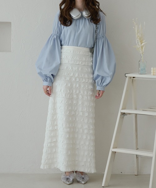 Ambre Neige(アンブルネージュ)の「フリルIラインスカート/WEB/EC限定商品(スカート・レディース・ブラック/オフホワイト・FREE)」の11枚目の写真