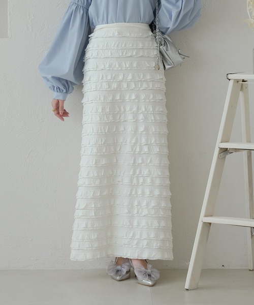 Ambre Neige(アンブルネージュ)の「フリルIラインスカート/WEB/EC限定商品(スカート・レディース・ブラック/オフホワイト・FREE)」の9枚目の写真