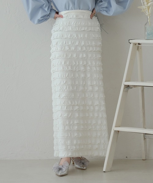 Ambre Neige(アンブルネージュ)の「フリルIラインスカート/WEB/EC限定商品(スカート・レディース・ブラック/オフホワイト・FREE)」の8枚目の写真
