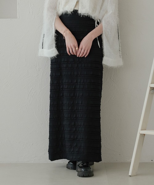 Ambre Neige(アンブルネージュ)の「フリルIラインスカート/WEB/EC限定商品(スカート・レディース・ブラック/オフホワイト・FREE)」の12枚目の写真