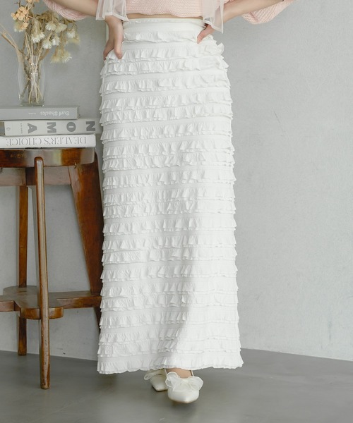 Ambre Neige(アンブルネージュ)の「フリルIラインスカート/WEB/EC限定商品(スカート・レディース・ブラック/オフホワイト・FREE)」の13枚目の写真