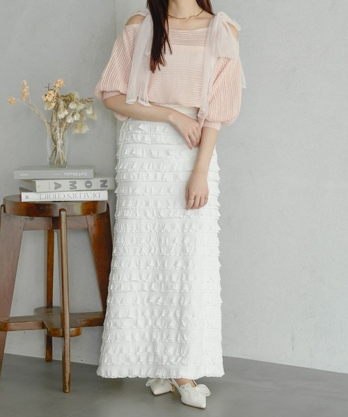 Ambre Neige(アンブルネージュ)の「フリルIラインスカート/WEB/EC限定商品(スカート・レディース・ブラック/オフホワイト・FREE)」の16枚目の写真