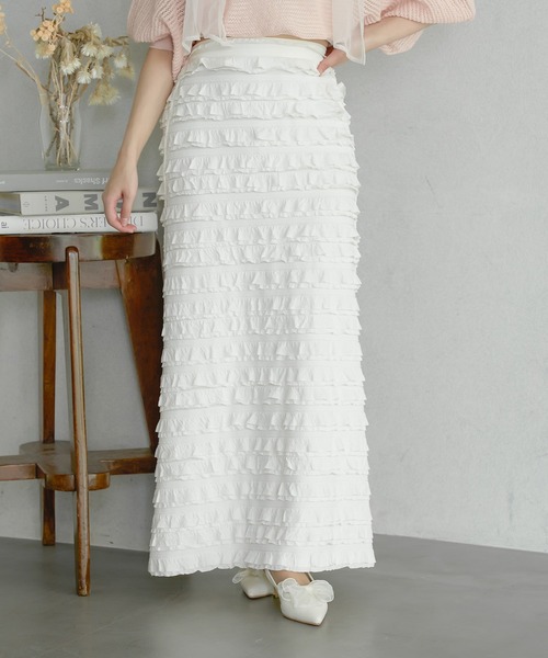 Ambre Neige(アンブルネージュ)の「フリルIラインスカート/WEB/EC限定商品(スカート・レディース・ブラック/オフホワイト・FREE)」の14枚目の写真