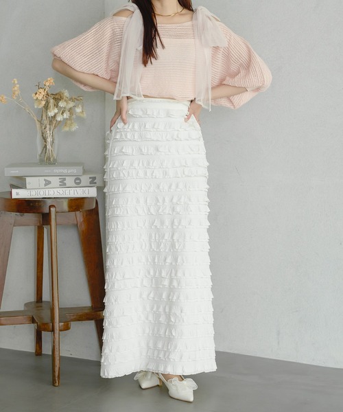 Ambre Neige(アンブルネージュ)の「フリルIラインスカート/WEB/EC限定商品(スカート・レディース・ブラック/オフホワイト・FREE)」の15枚目の写真