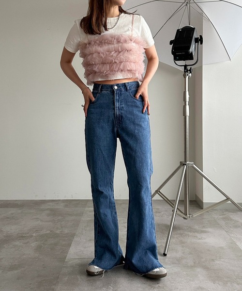 apres jour mignon（アプレジュールミニョン）の「チュールフリルビスチェ【ZOZOTOWN限定アイテム】（ベスト・レディース・グレー/ピンク/アイボリー/ブラック・フリー/X-LARGE）」の7枚目の写真