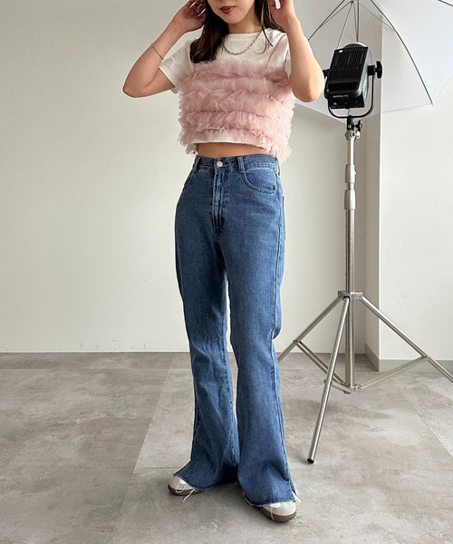 apres jour mignon（アプレジュールミニョン）の「チュールフリルビスチェ【ZOZOTOWN限定アイテム】（ベスト・レディース・グレー/ピンク/アイボリー/ブラック・フリー/X-LARGE）」の6枚目の写真