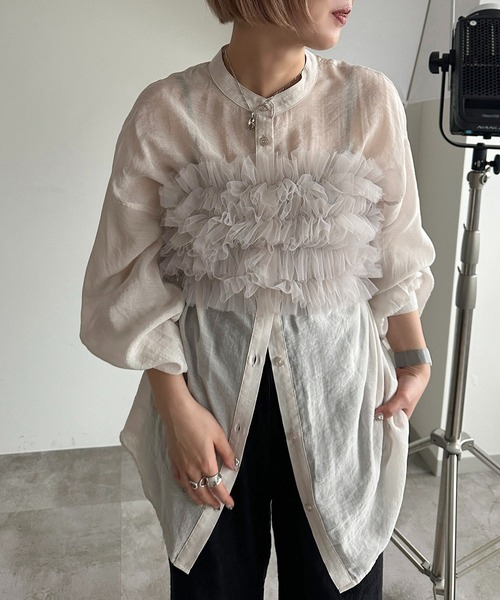 apres jour mignon（アプレジュールミニョン）の「チュールフリルビスチェ【ZOZOTOWN限定アイテム】（ベスト・レディース・グレー/ピンク/アイボリー/ブラック・フリー/X-LARGE）」の16枚目の写真