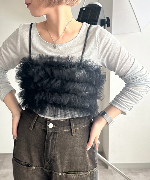 HeRIN.CYE チュールフリルビスチェ グレー HeRIN.CYE | Many frill bustier (キャミソール ) |SHEL'TTER