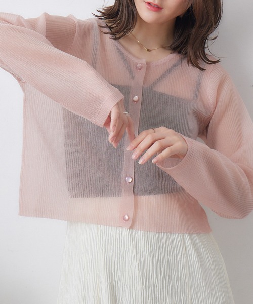 RETRO GIRL（レトロガール）の「シアーニットカーデ（カーディガン/ボレロ・レディース・オフホワイト/ピンク/チャコールグレー・FREE）」の3枚目の写真