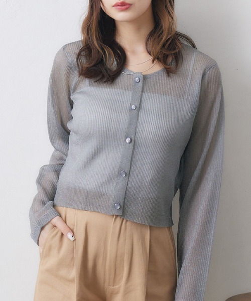 RETRO GIRL（レトロガール）の「シアーニットカーデ（カーディガン/ボレロ・レディース・オフホワイト/ピンク/チャコールグレー・FREE）」の2枚目の写真