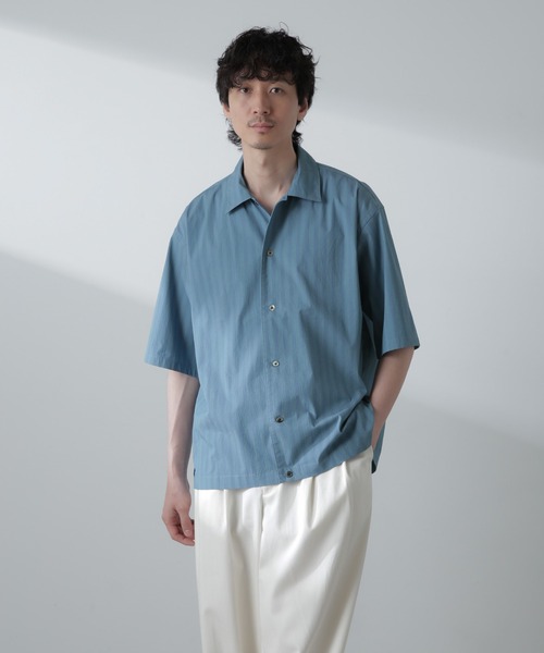 【セール】シャドーストライプハーフスリーブシャツ（シャツ/ブラウス）｜nano･universe（ナノユニバース）