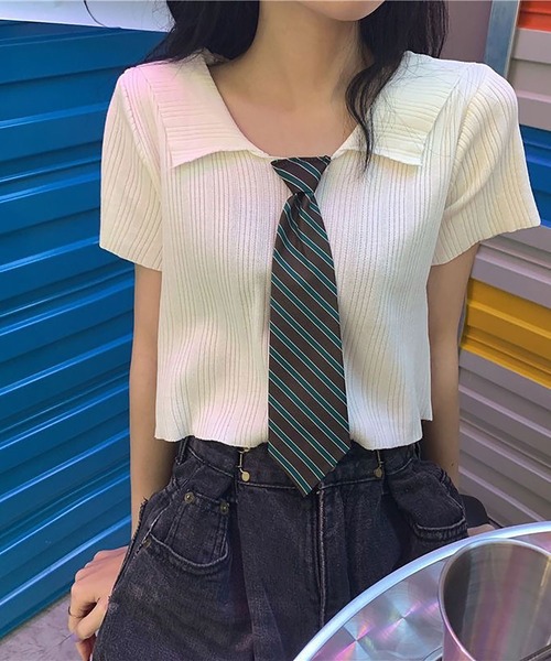 NinaetLina(ニナエリナ)の「クロップド丈ネクタイ付半袖リブニット(Tシャツ/カットソー・レディース・ホワイト/ピンク/グレー/ブラック・FREE)」の21枚目の写真