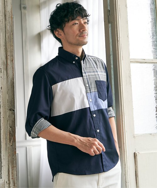 ikka(イッカ)の「7分袖ブロックス切り替えシャツ(シャツ/ブラウス・メンズ・チャコール/ネイビー/ホワイト・XL/L/M/S)」の4枚目の写真