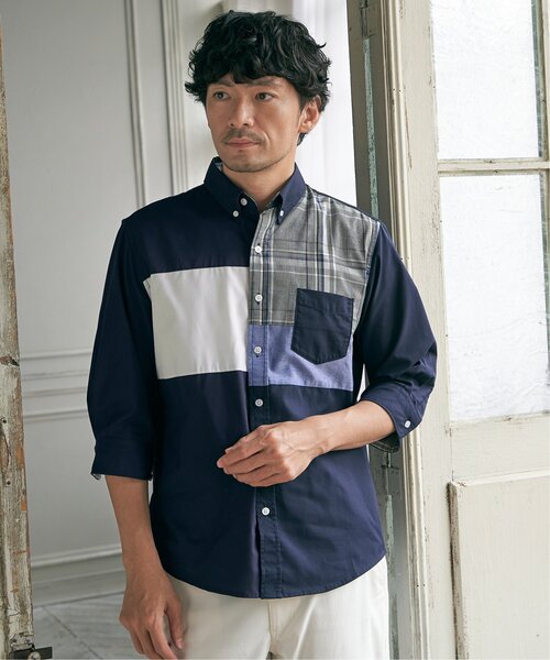 ikka(イッカ)の「7分袖ブロックス切り替えシャツ(シャツ/ブラウス・メンズ・チャコール/ネイビー/ホワイト・XL/L/M/S)」の5枚目の写真