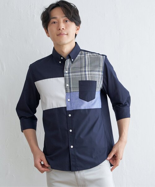 ikka(イッカ)の「7分袖ブロックス切り替えシャツ(シャツ/ブラウス・メンズ・チャコール/ネイビー/ホワイト・XL/L/M/S)」の19枚目の写真