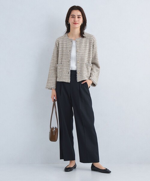 green label relaxing（グリーンレーベルリラクシング）の「ミックス ツイード ノーカラー ニット ジャケット -ウォッシャブル-（カーディガン/ボレロ・レディース・その他1/ネイビー/オフホワイト・FREE）」の4枚目の写真