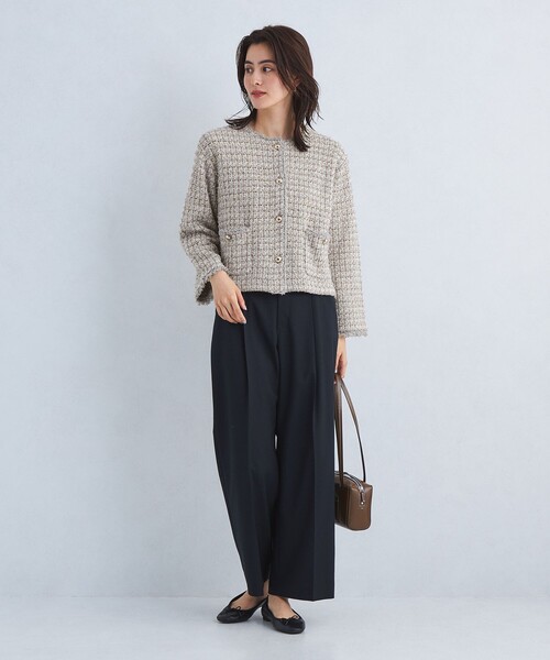 green label relaxing（グリーンレーベルリラクシング）の「ミックス ツイード ノーカラー ニット ジャケット -ウォッシャブル-（カーディガン/ボレロ・レディース・その他1/ネイビー/オフホワイト・FREE）」の6枚目の写真