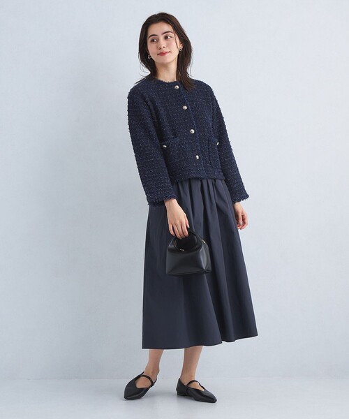 green label relaxing（グリーンレーベルリラクシング）の「ミックス ツイード ノーカラー ニット ジャケット -ウォッシャブル-（カーディガン/ボレロ・レディース・その他1/ネイビー/オフホワイト・FREE）」の8枚目の写真