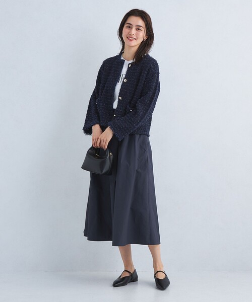 green label relaxing（グリーンレーベルリラクシング）の「ミックス ツイード ノーカラー ニット ジャケット -ウォッシャブル-（カーディガン/ボレロ・レディース・その他1/ネイビー/オフホワイト・FREE）」の9枚目の写真