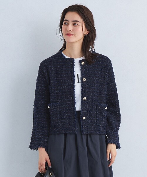 green label relaxing（グリーンレーベルリラクシング）の「ミックス ツイード ノーカラー ニット ジャケット -ウォッシャブル-（カーディガン/ボレロ・レディース・その他1/ネイビー/オフホワイト・FREE）」の10枚目の写真