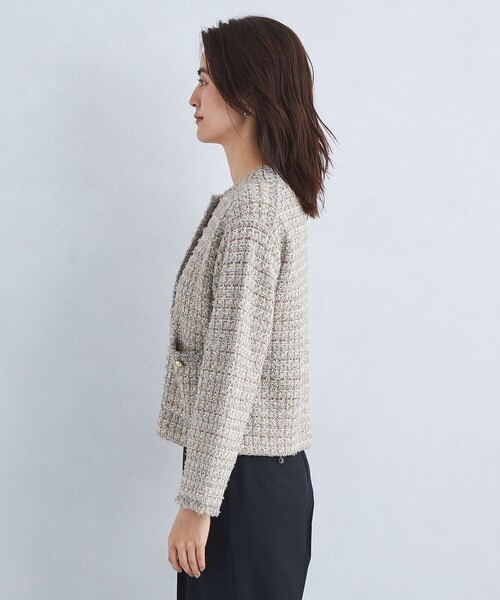 green label relaxing（グリーンレーベルリラクシング）の「ミックス ツイード ノーカラー ニット ジャケット -ウォッシャブル-（カーディガン/ボレロ・レディース・その他1/ネイビー/オフホワイト・FREE）」の13枚目の写真