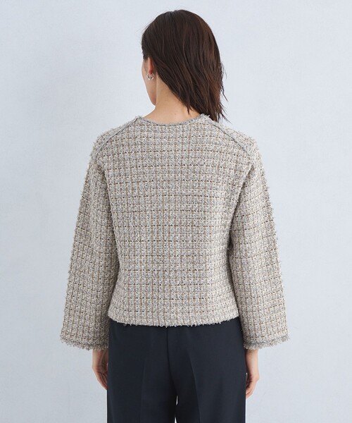 green label relaxing（グリーンレーベルリラクシング）の「ミックス ツイード ノーカラー ニット ジャケット -ウォッシャブル-（カーディガン/ボレロ・レディース・その他1/ネイビー/オフホワイト・FREE）」の14枚目の写真