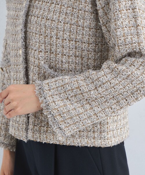 green label relaxing（グリーンレーベルリラクシング）の「ミックス ツイード ノーカラー ニット ジャケット -ウォッシャブル-（カーディガン/ボレロ・レディース・その他1/ネイビー/オフホワイト・FREE）」の16枚目の写真