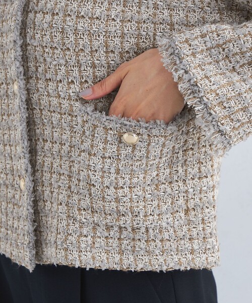 green label relaxing（グリーンレーベルリラクシング）の「ミックス ツイード ノーカラー ニット ジャケット -ウォッシャブル-（カーディガン/ボレロ・レディース・その他1/ネイビー/オフホワイト・FREE）」の17枚目の写真