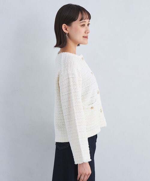 green label relaxing（グリーンレーベルリラクシング）の「ミックス ツイード ノーカラー ニット ジャケット -ウォッシャブル-（カーディガン/ボレロ・レディース・その他1/ネイビー/オフホワイト・FREE）」の21枚目の写真