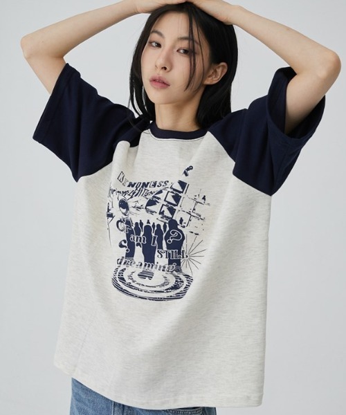 ACOVER(オコボ)の「A'GEM/9 × .kom 『ACOVER/オコボ』 Dreaming Raglan Oversized Fit Short Sleeve T-shirt/ドリーミング ラグラン TEE(Tシャツ/カットソー・メンズ・ライトグレー/アイボリー/ブラック/グレー/チャコールグレー・FREE)」の4枚目の写真