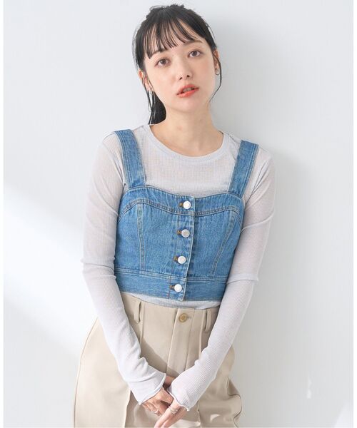earth music&ecology（アースミュージックアンドエコロジー）の「フロントボタンデニムビスチェ（ベスト・レディース・インディゴブルー/ブラック・FREE）」の18枚目の写真