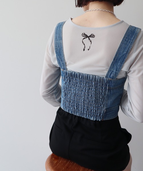 earth music&ecology（アースミュージックアンドエコロジー）の「フロントボタンデニムビスチェ（ベスト・レディース・インディゴブルー/ブラック・FREE）」の10枚目の写真