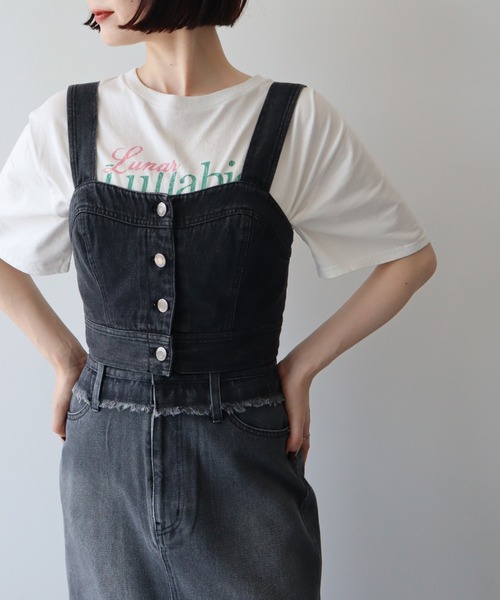 earth music&ecology（アースミュージックアンドエコロジー）の「フロントボタンデニムビスチェ（ベスト・レディース・インディゴブルー/ブラック・FREE）」の3枚目の写真