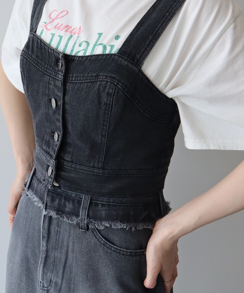 earth music&ecology（アースミュージックアンドエコロジー）の「フロントボタンデニムビスチェ（ベスト・レディース・インディゴブルー/ブラック・FREE）」の13枚目の写真