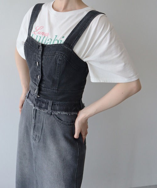 earth music&ecology（アースミュージックアンドエコロジー）の「フロントボタンデニムビスチェ（ベスト・レディース・インディゴブルー/ブラック・FREE）」の14枚目の写真