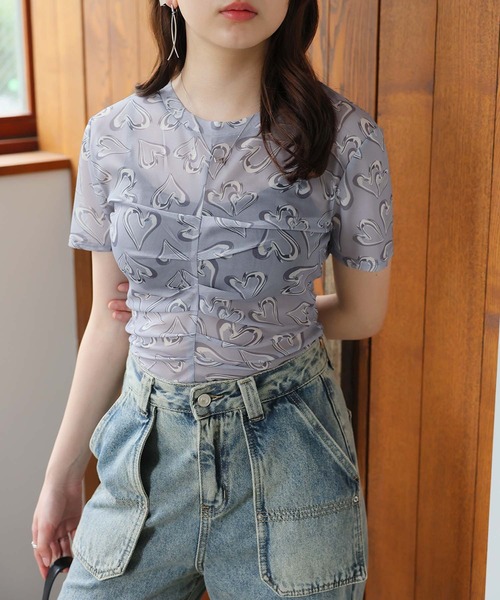 Girly Doll(ガーリードール)の「シアーハート柄トップス(Tシャツ/カットソー・レディース・ホワイト/グレー/ブラック・M/L)」の7枚目の写真