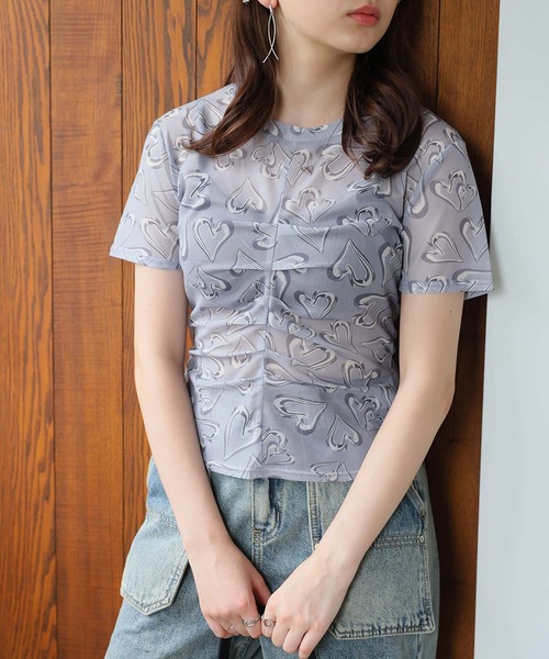 Girly Doll(ガーリードール)の「シアーハート柄トップス(Tシャツ/カットソー・レディース・ホワイト/グレー/ブラック・M/L)」の9枚目の写真