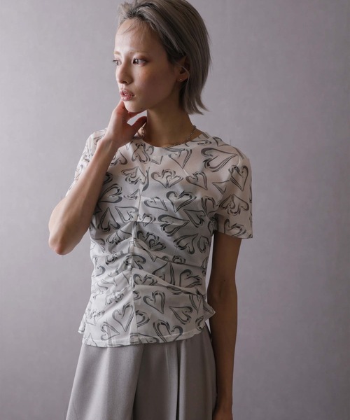 Girly Doll(ガーリードール)の「シアーハート柄トップス(Tシャツ/カットソー・レディース・ホワイト/グレー/ブラック・M/L)」の13枚目の写真