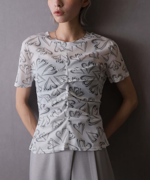 Girly Doll(ガーリードール)の「シアーハート柄トップス(Tシャツ/カットソー・レディース・ホワイト/グレー/ブラック・M/L)」の16枚目の写真