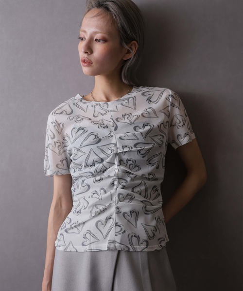 Girly Doll(ガーリードール)の「シアーハート柄トップス(Tシャツ/カットソー・レディース・ホワイト/グレー/ブラック・M/L)」の18枚目の写真
